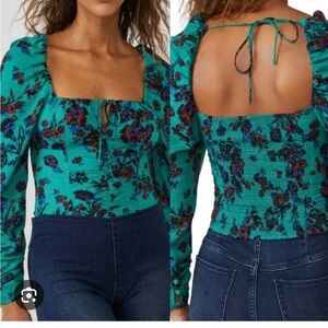 Free People sexy boho top Hillary printed green floral xl summer spring